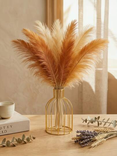 1pc Golden Iron Wire Clear Tube Decorative Vase For Pampas Grass And Artificial Flowers, Modern Minimalist Style, Golden Transparent Geometric, Home Decor Room Decor Wedding Decor Wall Decor House Decor Living Room Decor Bedroom Decor, Perfect For Wedding Party Centerpiece And Room Decoration