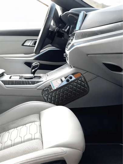 男士汽车座椅专用仿皮收纳袋 - 防水文件袋和手机收纳袋，大/小号通用，可收纳眼镜、贴纸等，汽车配件收纳 | 绗缝设计 | 仿皮材质，汽车配件