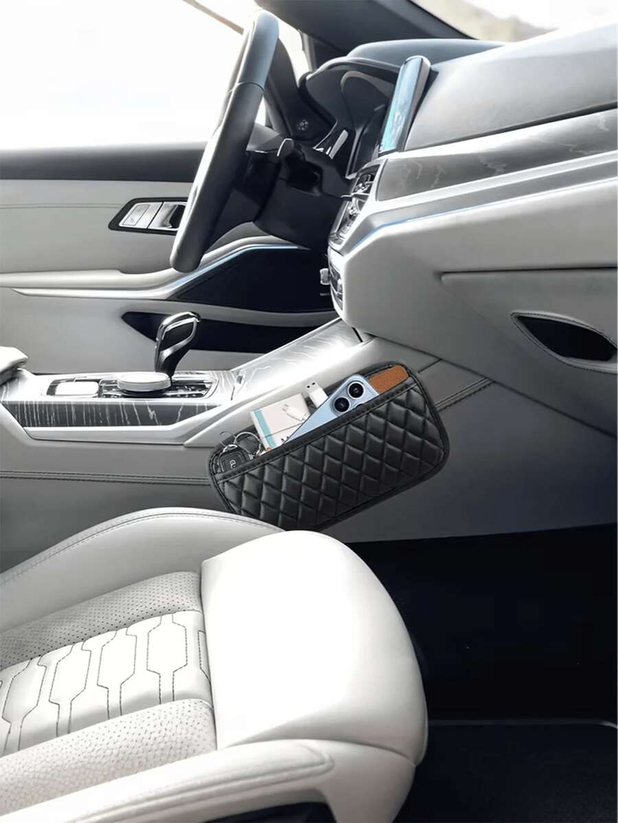 Universal Car Seat Back Storage Bag, Waterproof Faux Leather Organizer Pouch, Multi-Function Phone & Document Holder - A - View 1