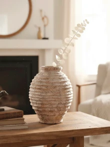 1pc 6.3 Inch Ceramic Rustic Style Vase, Decor - Rustic Flower Pot - Home Decor Vase, Bohemian Style, Wabi-Sabi Style - Oatmeal Color - A - View 4