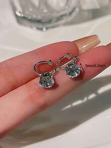 1 Pair Of Elegant And Luxurious Shiny Synthetic Synthetic Zirconia Inlaid Hoop Earrings, Adjustable Non-Piercing Ear Clips Suitable For Women, Perfect For Daily Wear And Party Banquets - Silver - View 3