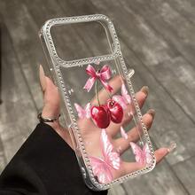 Flores de Cerezo y Danza de MariposasSet with diamonds, suitable for  16, 17 Pro Max, 16, 15 Pro, 14 Plus, 13, 12 Pro, 11 Pro Max, X, XS Max, suitable for all, and the perfect gift for friends and family during Christmas, Halloween and other holidays. - transparente - Ver 3
