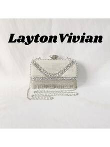 Layton Vivian F3 Women's Luxury Clutch Bag With Rhinestones And Pearl Detail, Chain Strap, For Evenings And Weddings. - 銀色 - 查看 3