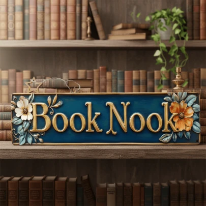 2D Flat - 1pc Creative "Book Corner" Iron Wall Decor, 16X4 Inches, Rustic Floral & Star Design, Durable Indoor/Outdoor Iron Metal Art Decoration, Suitable For Halloween, Christmas, New Year, Home Office Library Decor, Gift For Book Lovers, 2D Flat