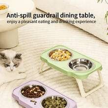 Stainless Steel & Plastic Pet Bowls With Stand, Dual Bowl Design Suitable For Small Dogs And Cats - Stainless Steel Double Bowl - View 10