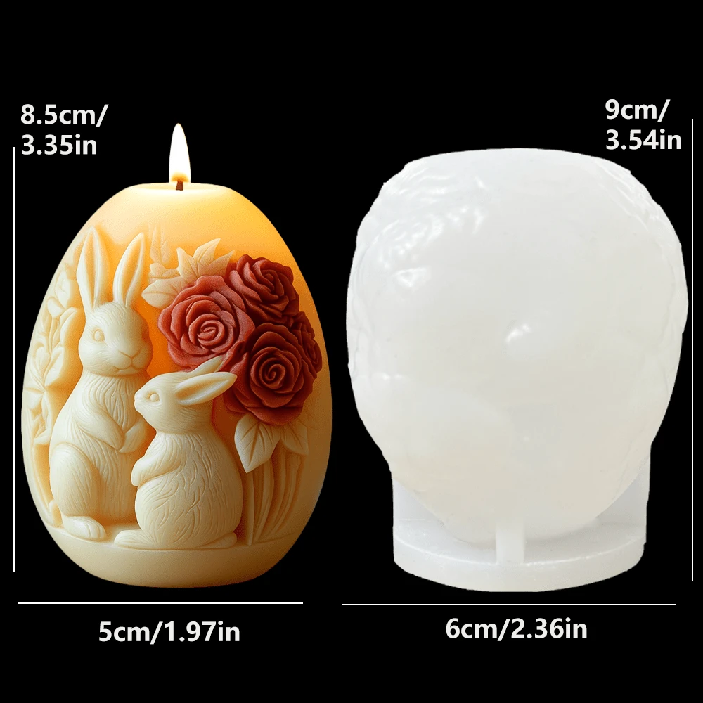 Moule en silicone pour bougie parfumée thème de la proposition du lapin de Pâques - Lot de deux moules de couple de lapins adorables. Convient pour la résine, le plâtre, l'argile, le béton, les artisanats en ciment. Moules en silicone pour Pâques et divers cadeaux de fête et décorations pour la maison - Un-blanc - Voir 1