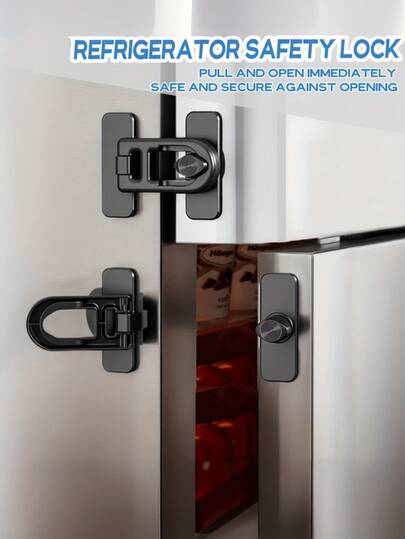 2 piezas/1 pieza Cerradura adhesiva sin taladro para puerta de refrigerador - Cierre antiapertura adecuado para puertas de refrigerador y horno - Hebilla de correa sin ajuste con pegatina resistente sin residuos