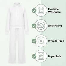 Women's 2 Piece Tracksuit Set - Half Zip Hoodie & Wide Leg Pants Loungewear With Pockets,Cozy 2 Piece Lounge Set - Sweatshirt & High Waisted Joggers For Home & Gym - 白色 - 查看 10