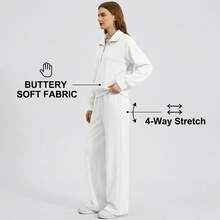 Women's 2 Piece Tracksuit Set - Half Zip Hoodie & Wide Leg Pants Loungewear With Pockets,Cozy 2 Piece Lounge Set - Sweatshirt & High Waisted Joggers For Home & Gym - 白色 - 查看 4