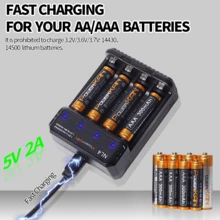 POWERKAN 全套充电套装：NL4 四槽通用 USB 充电器，带 LED 指示灯和过充保护，支持 1.2V 镍氢/1.5V 锂离子可充电 AA/AAA 电池，附带 4 节电池（4 节 AA 800mAh） - Set(AA800x4pcs++NL4) - 查看 7