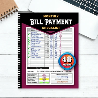Paperback, Spiral-Free, Easy To Store Bill Notebook, Memo Pad, Money Saving Record Book