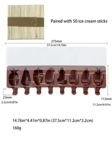1pc 8-Cavity Fruit & Animal Shaped Ice Cream Mold, DIY Ice Cream Mold, Comes With Lid And 50pcs Wooden Sticks - Multicolor - View 24