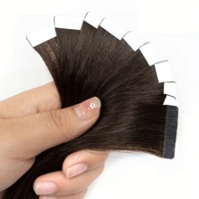Extensiones de Cabello Humano Rectas con Cinta Invisible de 18 Pulgadas, Color 20, 20 Piezas, Extensiones de Cabello Humano Real con Cinta, 50 Gramos, Negro Natural #1B - S2 - Ver 4