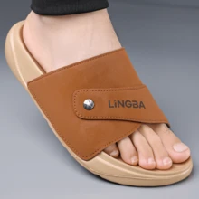 Stylish Men's Open-Toe Slides With Dual-Strap Design And Textured Sole For Secure Fit In Home Or Lounge Settings - Brown - View 10