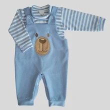 CONFECÇÕES ROMILA Baby Boy Set: Overalls + Long Embroidered Striped T-Shirt, Winter Cotton - 藍色 - 查看 4