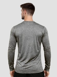 Men's Long Sleeve Dry Fit T-Shirt For Gym And Workout - 混合灰 - 查看 1