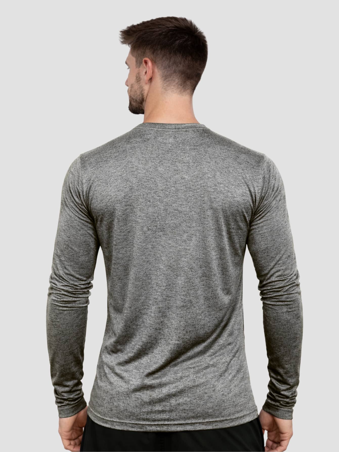Men's Long Sleeve Dry Fit T-Shirt For Gym And Workout - 混合灰 - 查看 1
