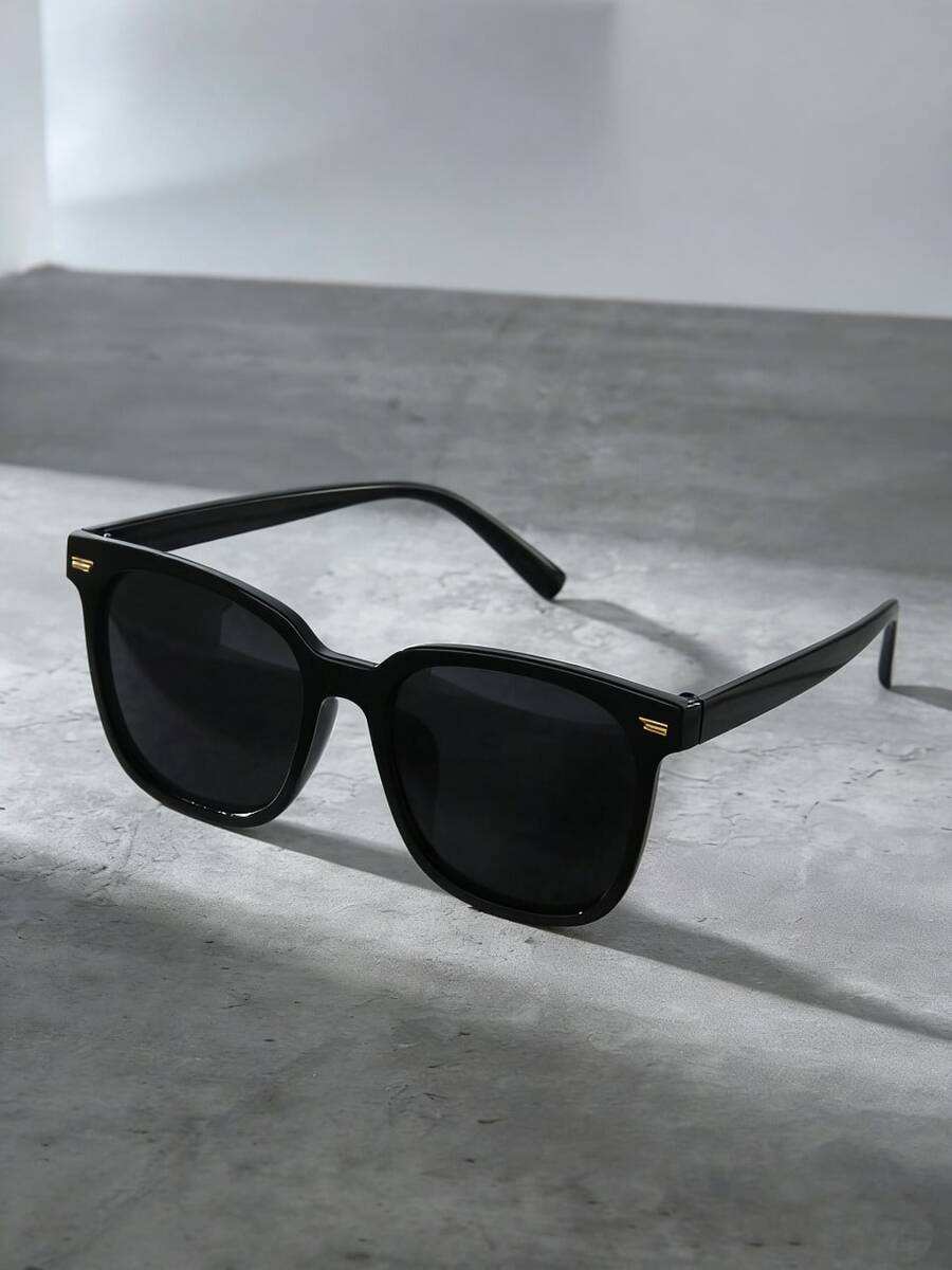 Men's Black Retro Large Frame Fashionable Versatile Glasses - Black - View 1