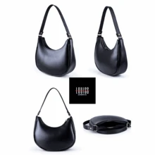Minimalist Small Compact Women's Bag With Zipper In Gold Details Fashion - Black - View 2