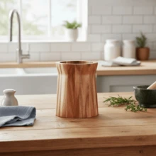 360 Degree Rotating Wooden Farmhouse Style Trapezoid Tableware Storage Rack, Smooth Surface Utensil Organizer - Multicolor - View 2