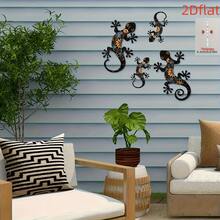 4 buc decor de perete acrilic Gecko - șopârlă, semn decorativ pentru exterior, placă de perete plată 2D, decor pentru casă, decorațiune de artă de perete pentru grădină, decor de living cu stil rustic, curte, terasă, nu necesită alimentare - B - Vizualizare 3