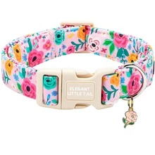 Elegant Little Tail Dog Collar Pink Flower Print Spring Soft Puppy Collars Adorable Female Pet Gift Lightweight Plastic Adjustable Dog Collar For Dogs - Pink - View 1