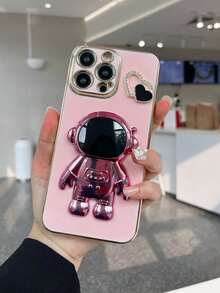 Astronaut Series Electroplated Anti-Drop Phone Case + Electroplated Hidden Stand + Full Phone Case Set, Compatible With Apple 17/16/15/11/12/13/14/16 Pro Max/17 Pro Max, S26U/S26/S22/23/24+, 13C/Note 14 Pro Plus - Pink - View 5