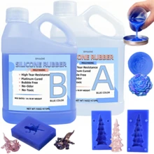 32盎司/6.76盎司（946毫升/200毫升）液态硅胶模具制作套装，快速固化1:1混合浇注材料（邵氏硬度25A），高强度配方，适用于DIY工艺品、树脂艺术和定制模具项目，非常适合初学者。 - 藍色 - 查看 2