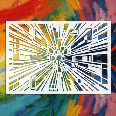 1张A4尺寸科幻透视太空图案模板，易清洗转印纸，适用于墙面、地面、瓷砖、织物和家居装饰的装饰绘画