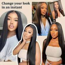 34 Inch Wear And Go Glueless Wig 13x4 13x6 Lace Front Wigs Human Hair Pre Plucked Straight HD Lace Front Wigs Brazilian Virgin Human Hair 200 Density With Baby Hair Straight Glueless Wigs Human Hair For Women - Natural Black - 查看 9