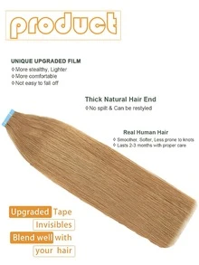 #27 30g 20pcs Straight Tape In Human Hair Extension. 18-28inch. Silky Seamless Invisible For Thin Hair Woman. Add Volume & Length. Natural Look. Top Quality Blue Tape In Hair Tape. - S27 - View 3