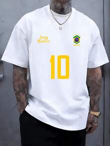 Número 10 y símbolo de Brasil representan la pasión por el fútbol y el espíritu alegre del juego mostrando orgullo deportivo y energía positiva camiseta de hombre 100% algodón cómoda y resistente para uso diario - Blanco - Ver 1