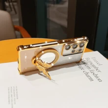 奢华闪亮渐变化妆镜蝴蝶防摔电镀磁吸手机壳，兼容三星 Galaxy S26-S20、A02S-A07、A11-A17/A20-A70、Note 7/8/9/10/11/12/13/14/15、A5/A3/A2/A1/9/10/12/13C/14C/15C、荣耀 MAGIC 5/6/7 LITE 等机型 - 金色 - 查看 6