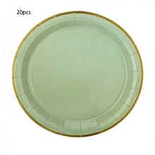 10pcs/20pcs/50pcs Set Sage Green Paper Plates, Cups, Napkins Disposable Tableware Set, Sage Green With Gold Trim Baby Shower Birthday Wedding Party Supplies And Decorations - Mouse Green - View 12