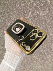 1件装【日常必备】粉紫色电镀TPU手机壳，搭配同色系仿珍珠郁金香手机支架和镂空爱心装饰，便携式支架，兼容 17 Air/17 Pro/17 Pro Max | 金色边框+机身饰边+银色爱心装饰+硅胶挂绳 | 百搭简约风格 | 防刮 | 防震，兼容 16/15/14/13/12/11/8/7/Pro/Pro Max/Plus、S8-S25/FE/Plus/Ultra等手机 - 13英寸阅读屏，16英寸阅读屏 - 节日/生日礼物 - 黑色鬱金香 - 查看 2