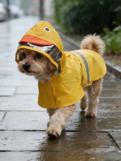Áo mưa cho chó có mũ trùm đầu, chống thấm nước, với tấm che trong suốt và dải phản quang, thiết kế hình vịt, ếch, cá mập dễ thương, thích hợp cho việc đi dạo ngoài trời và những ngày mưa.