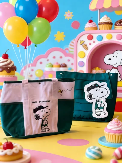 SNOOPY 1个史努比新款卡通可爱大容量印花休闲帆布单肩包，适合通勤、上学、旅行、度假、送礼，方便携带（款式随机）