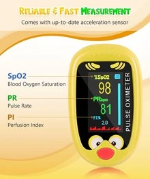 Pulsovital Oximetro pediatrico, oximetro digital recargable, puede monitorear la saturación de oxígeno en sangre, frecuencia del pulso y PI al mismo tiempo, adecuado para pruebas y monitoreo diarios - Amarillo - Ver 6