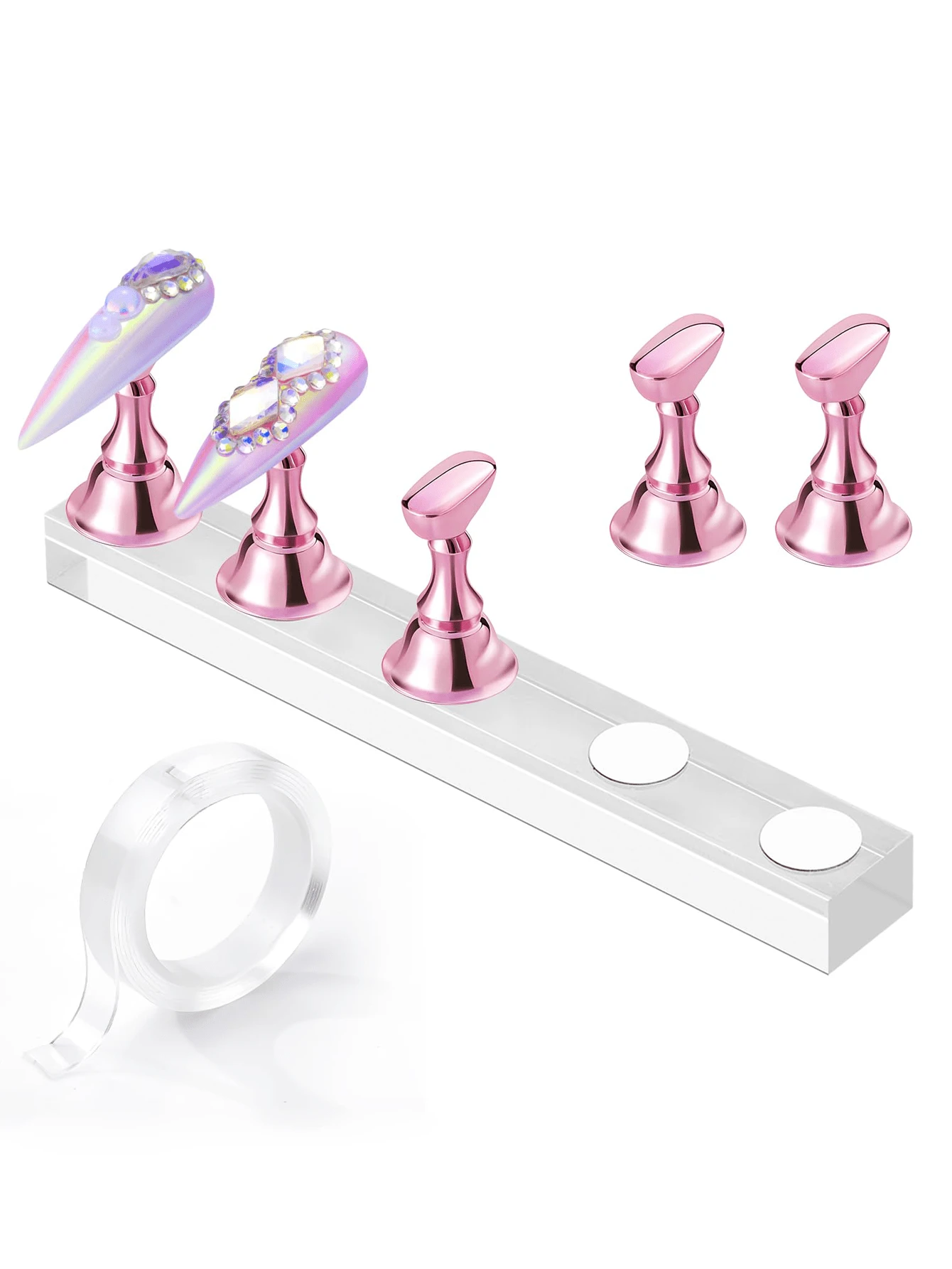 1 Set Magnetic Fake Nail Display Stand, Practice Artificial Nail Holder With Double-Sided Adhesive, Suitable For Home DIY Beginners And Nail Salons - Multicolor - View 1
