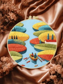 20x20cm/7.9x7.9in Hand Embroidery Kit, Suitable For Beginners, Includes Embroidery Fabric, Instruction Manual, Embroidery Hoop And Needles, Great Gift For Friends And Family, Also Applicable For Handmade Crafts For Furniture And Office - A - View 3