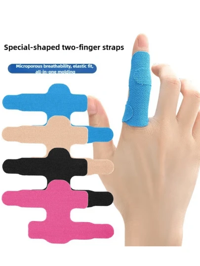 4pcs-Pack Pre-Cut Dual-Strap Irregular Finger Wraps | Elastic Support For, Comfortable Muscle Effort Patches, Pre-Curved Finger Wrapping, Lightweight Support, Breathable Polyester Fiber