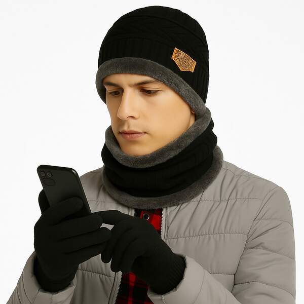 Kit Frio Inverno Touca Gorro + Luva Touch Celular + Cachecol Quentinho