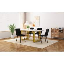 Modern Kitchen Table 120x70 Cm With 4 Chairs, Table And Chair Set, Black Velvet Chairs, Gold Metal Table Legs. - Black - View 5
