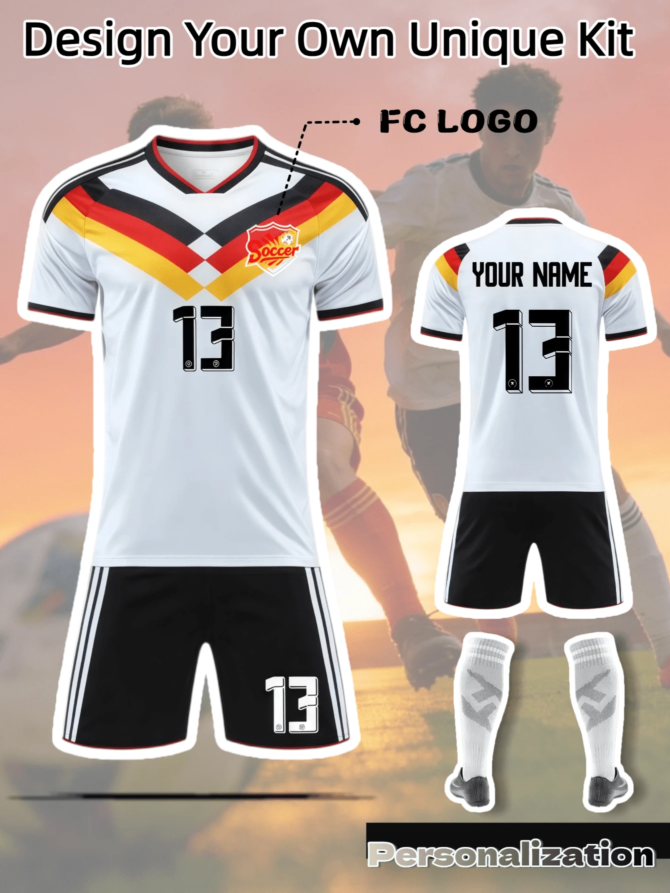 2 piezas Conjunto de uniforme de fútbol blanco de manga corta para adultos personalizado para la Copa Mundial 2026, con nombre y número personalizables en el frente y la espalda, tela duradera, adecuado para fútbol, baloncesto, voleibol, entrenamiento y uso casual, conjunto deportivo personalizado para hombres, regalo de vacaciones, traje de entrenamiento de primavera/verano/otoño - Blanco - Ver 1