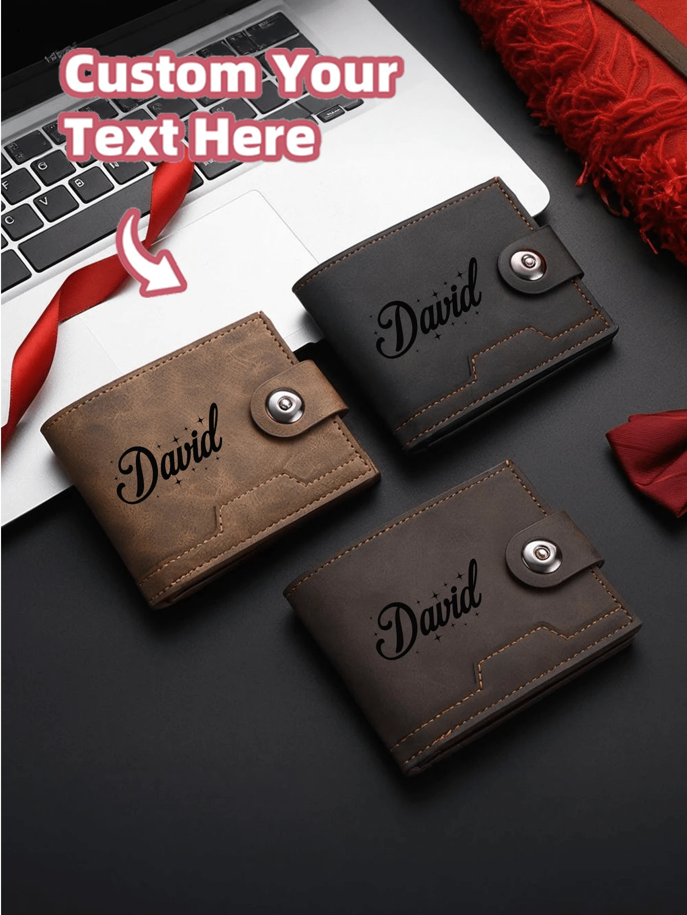 1pc Personalized Name/Initials Men's Wallet With Engraving - Large Capacity Money Holder Suitable For Christmas, Valentine's Day & Father's Day Gifts - Durable Personalized Cash & Card Organizer - Multicolor - View 1
