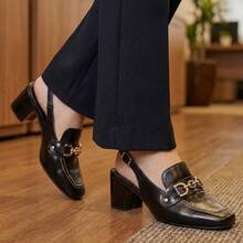 LAZZLU SHOES Sapato Feminino Mule Loafer Salto Bloco Grosso Confortável - Preto - Visão 1