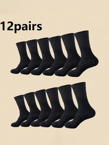 12 Pairs Men's Sports Socks, Mid-Calf Socks, Fashion Style - Black - View 6
