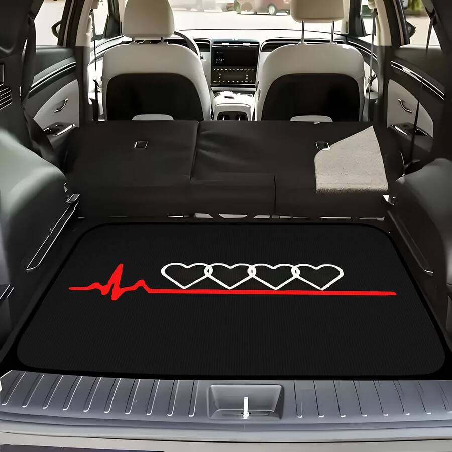 1pc High-Quality Polyester Car Trunk Mat, Heartbeat Pattern Design, Iconic Theme. Suitable For Sedans And SUVs, Durable, Easy To Clean, All-Season, Helps Keep Vehicle Tidy. - A - View 1