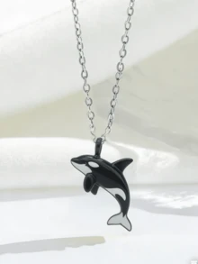 1pc Cute Delicate Metal Ocean Creature Fish School Pendant Necklace, Vacation Style Versatile Design For Women - Fish - View 4