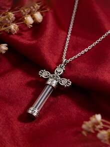 1 chiếc - Dây chuyền thép không gỉ kiểu cổ điển, không gây dị ứng, có mặt dây chuyền hình thánh giá trong suốt và các chi tiết khắc tinh tế, thể hiện gu thẩm mỹ độc đáo và là món quà hoàn hảo dành cho bạn bè. - Bạc - Xem 3